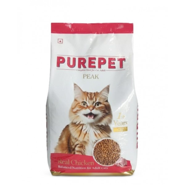 Purepet Peak Real Chicken Adult Dry Cat Food – 1kg + 200g Free | Complete & Balanced Nutrition with Real Chicken, Eggs, Taurine, Prebiotics & Probiotics for Healthy Heart, Coat & Digestion