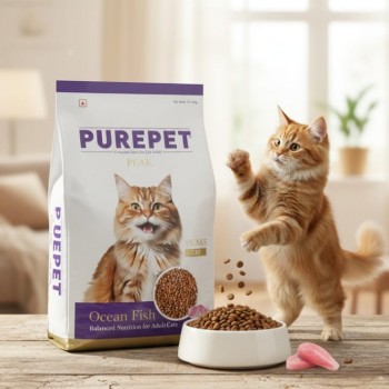 Purepet Peak Adult Dry Cat Food – Ocean Fish Flavor, 1.2kg | Complete & Balanced Nutrition for Adult Cats with Taurine, Prebiotics & Probiotics