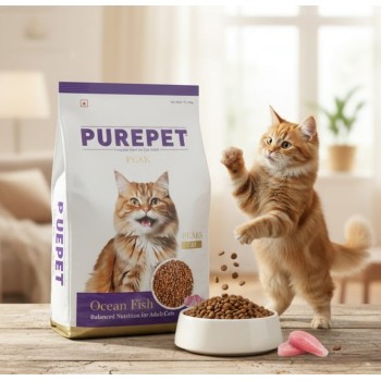 Purepet Peak Adult Dry Cat Food – Ocean Fish Flavor, 1.2kg | Complete & Balanced Nutrition for Adult Cats with Taurine, Prebiotics & Probiotics