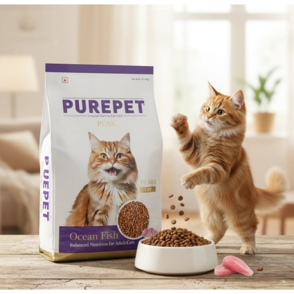 Purepet Peak Adult Dry Cat Food – Ocean Fish Flavor, 1.2kg | Complete & Balanced Nutrition for Adult Cats with Taurine, Prebiotics & Probiotics