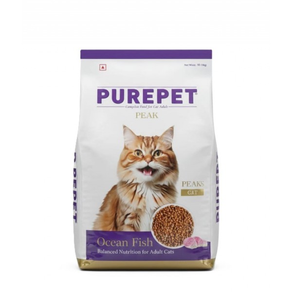 Purepet Peak Adult Dry Cat Food – Ocean Fish Flavor, 1.2kg | Complete & Balanced Nutrition for Adult Cats with Taurine, Prebiotics & Probiotics