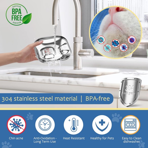 Stainless Steel Pet Water Fountain 2.2L | Automatic Cat & Dog Water Dispenser | 304 Stainless Steel | Ultra-Quiet Pump | Triple Filtration System | BPA-Free | USB Powered | Silver | WF120