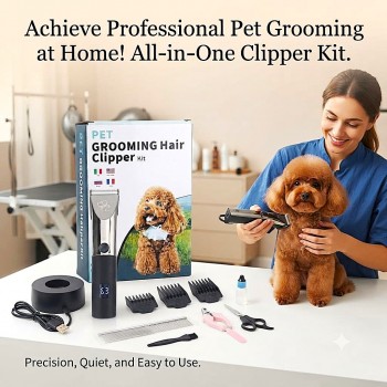 Professional Pet Grooming Hair Clipper Kit for Dogs & Cats – Cordless Digital Trimmer with 4 Guide Combs, Scissors, Nail Clipper & Complete Grooming Set for Home Use Professional Pet Grooming Hair Clipper Kit for Dogs & Cats – Cordless Digital Trimmer with 4 Guide Combs, Scissors, Nail Clipper & Complete Grooming Set for Home Use