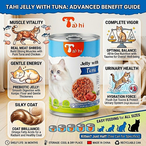 Taihi Premium Wet Cat Food Jelly with Tuna 400g x 12 Cans | Tuna and Chicken Shreds | Taurine Enriched | Moisture-Rich Cat Food for Cats