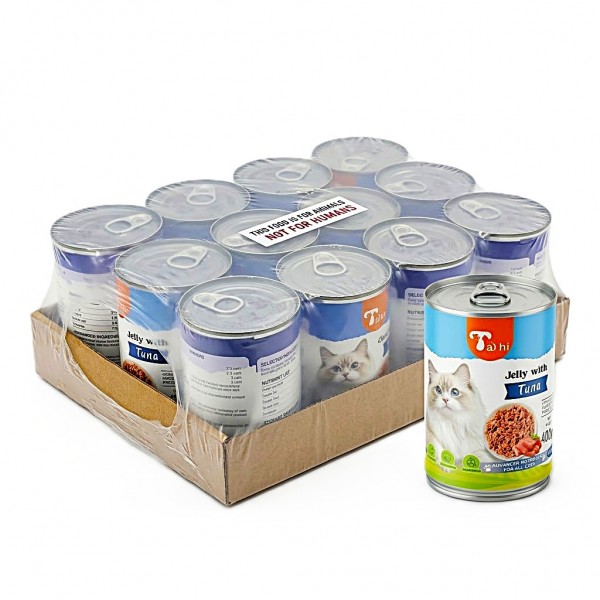 Taihi Premium Wet Cat Food Jelly with Tuna 400g x 12 Cans | Tuna and Chicken Shreds | Taurine Enriched | Moisture-Rich Cat Food for Cats