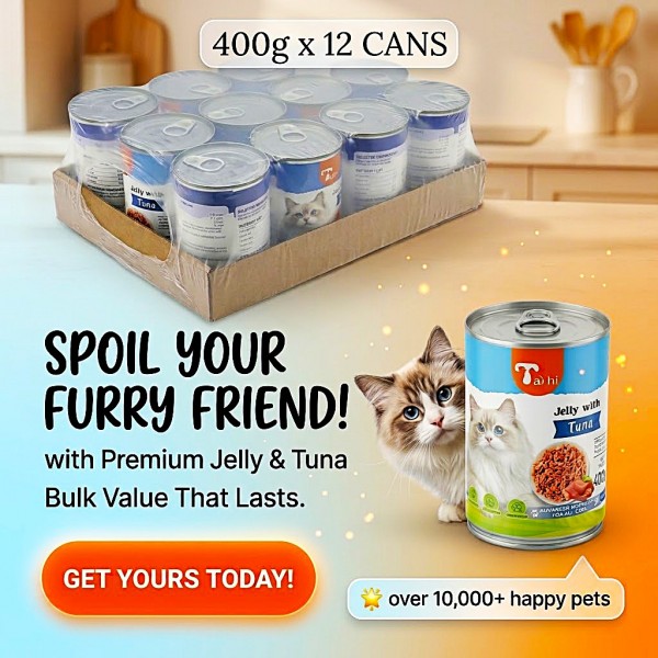 Taihi Premium Wet Cat Food Jelly with Tuna 400g x 12 Cans | Tuna and Chicken Shreds | Taurine Enriched | Moisture-Rich Cat Food for Cats