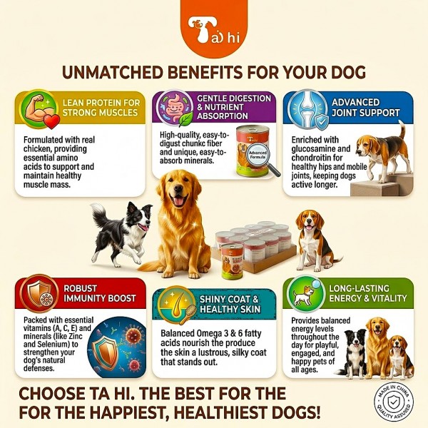 Taihi Chunks with Chicken Wet Dog Food 400g x 12 Cans, Tender Meat Chunks in Gravy, Moisture-Rich Canned Dog Food for Everyday Feeding