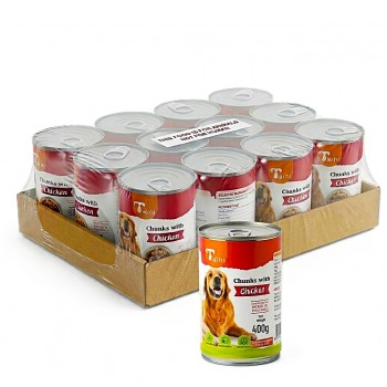 Taihi Chunks with Chicken Wet Dog Food 400g x 12 Cans, Tender Meat Chunks in Gravy, Moisture-Rich Canned Dog Food for Everyday Feeding