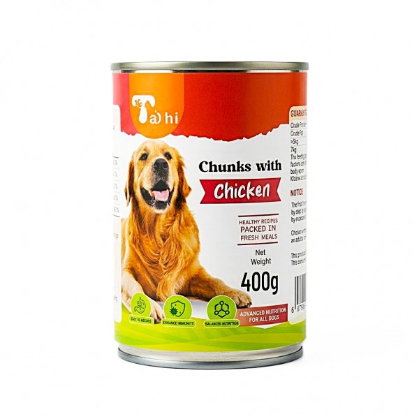 Taihi Chunks with Chicken Wet Dog Food 400g Can, Chicken Meat and Chicken Liver in Gravy, Moisture-Rich Canned Food for Dogs