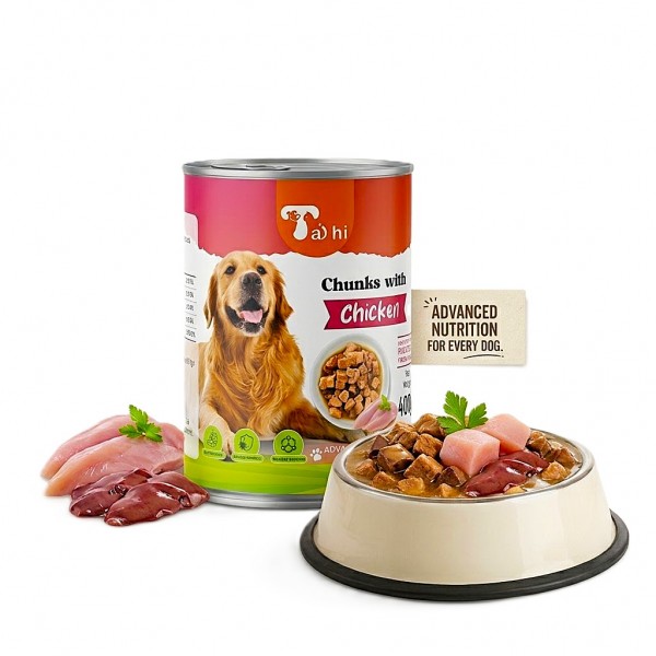 Taihi Chunks with Chicken Wet Dog Food 400g x 12 Cans, Tender Meat Chunks in Gravy, Moisture-Rich Canned Dog Food for Everyday Feeding
