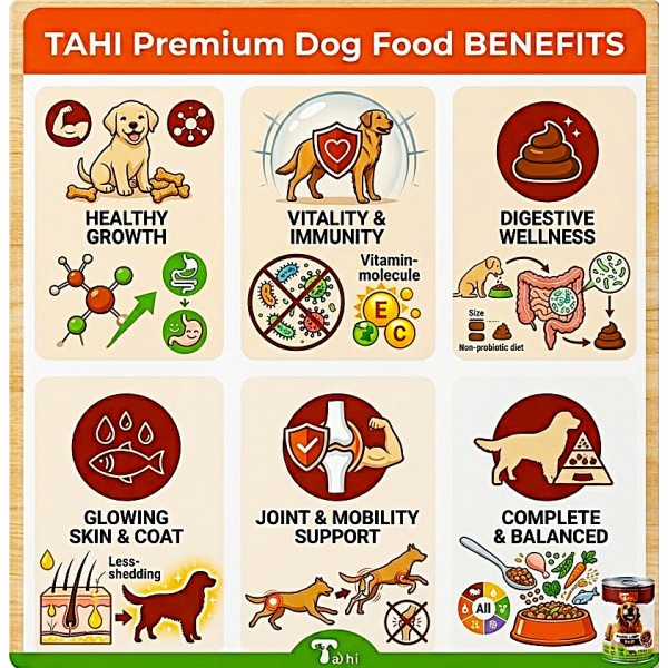 TAHI Premium Wet Dog Food Chunks with Beef in Gravy, 400g Cans, Pack of 12 | Tender Meat Chunks for Dogs | High-Protein Wet Food with Essential Vitamins & Minerals | Complete Daily Nutrition for Dogs