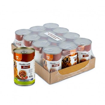 TAHI Premium Wet Dog Food Chunks with Beef in Gravy, 400g Cans, Pack of 12 | Tender Meat Chunks for Dogs | High-Protein Wet Food with Essential Vitamins & Minerals | Complete Daily Nutrition for Dogs