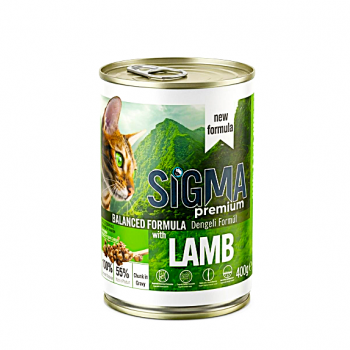 Sigma Premium Adult Cat Food Lamb Chunks in Gravy 400g – High Protein Complete Wet Food for Adult Cats, Skin & Coat Support