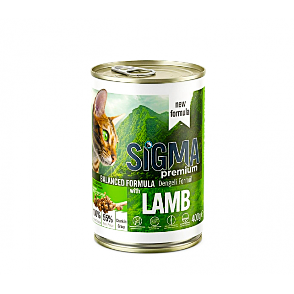Sigma Premium Adult Cat Food Lamb Chunks in Gravy 400g – High Protein Complete Wet Food for Adult Cats, Skin & Coat Support