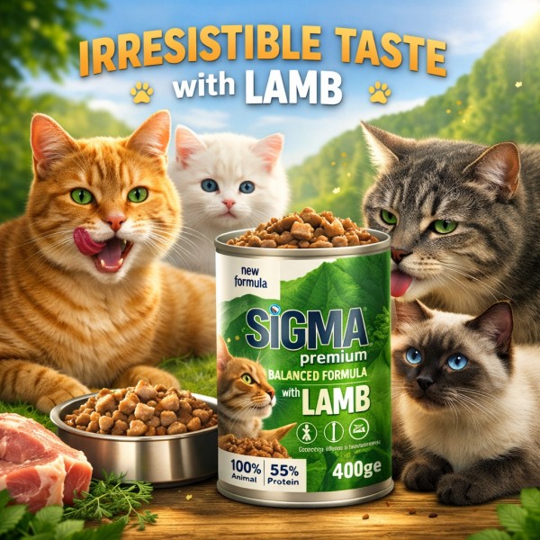 Sigma Premium Adult Cat Food Lamb Chunks in Gravy 400g – High Protein Complete Wet Food for Adult Cats, Skin & Coat Support