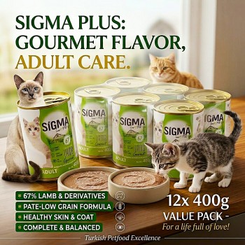 Sigma Plus Gourmet Lamb Pate Wet Cat Food 12 x 400g – High Meat 67% Lamb Complete & Balanced Adult Cat Food with Taurine, Omega 3 & 6 – Low Grain Premium Pate for Healthy Skin, Coat & Vitality