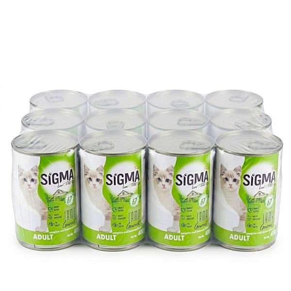 Sigma Plus Gourmet Lamb Pate Wet Cat Food 12 x 400g – High Meat 67% Lamb Complete & Balanced Adult Cat Food with Taurine, Omega 3 & 6 – Low Grain Premium Pate for Healthy Skin, Coat & Vitality