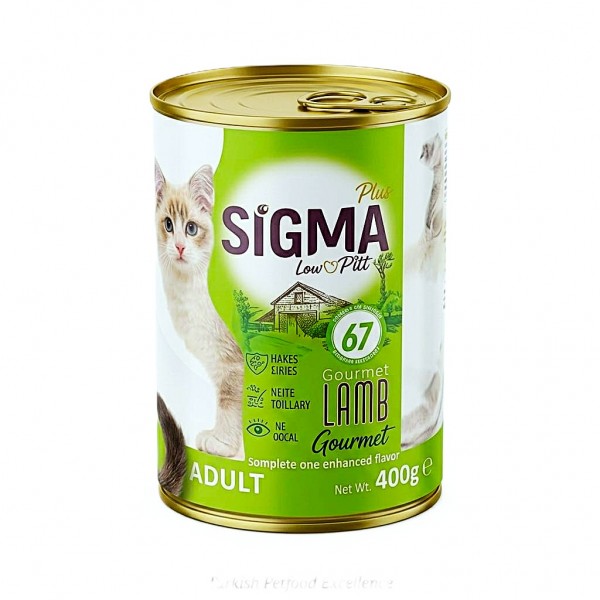 Sigma Plus Gourmet Lamb Pate Wet Cat Food 400g – High Meat 67% Lamb Complete & Balanced Adult Cat Meal with Taurine, Omega 3 & 6 – Grain Low Premium Pate for Healthy Skin, Coat & Vitality