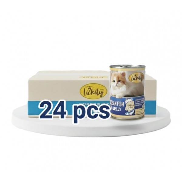 Lickity Ocean Fish in Jelly Wet Cat Food with Omega 3 & 6, Supports Brain & Skin Health, Adult Cats, 24 cans × 400g