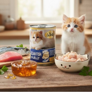 Lickity Ocean Fish in Jelly Wet Cat Food with Omega 3 & 6, Supports Brain & Skin Health, Adult Cats, 24 cans × 400g