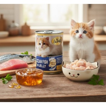 Lickity Ocean Fish in Jelly Wet Cat Food with Omega 3 & 6, Supports Brain & Skin Health, Adult Cats, 24 cans × 400g