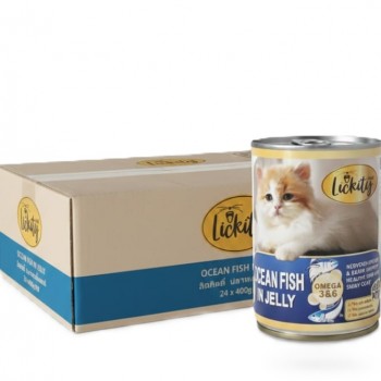 Lickity Ocean Fish in Jelly Wet Cat Food with Omega 3 & 6, Supports Brain & Skin Health, Adult Cats, 24 cans × 400g