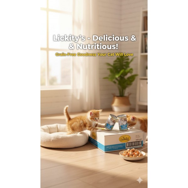 Lickity Tuna Topping Carrot with Chicken in Jelly Cat Wet Food, Grain-Free Indoor Formula, Taurine & Omega 3 & 6 – 24 x 400g Cans