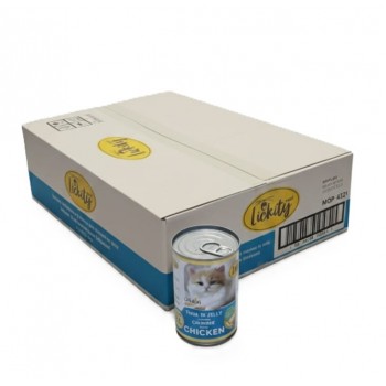 Lickity Tuna Topping Carrot with Chicken in Jelly Cat Wet Food, Grain-Free Indoor Formula, Taurine & Omega 3 & 6 – 24 x 400g Cans