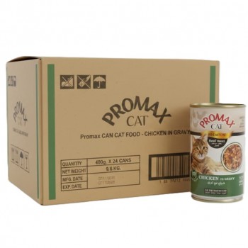 Promax Cat Premium Real Meat Chicken in Gravy – Grain-Free Wet Cat Food, 24 x 400g Cans | Adult Cats