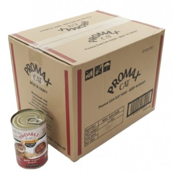 Promax Cat Premium Wet Food – Real Beef in Gravy, Grain-Free, No Preservatives, 400g x 24 Cans – Adult Cats