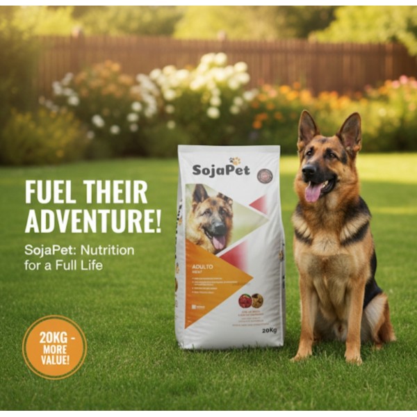 SojaPet Adult Dog Food 20kg Complete Nutrition | Dry Dog Food for Adult Dogs All Breeds | Meat & Whole Grain Formula | Immune Support with Vitamin E & Selenium | Healthy Skin & Coat