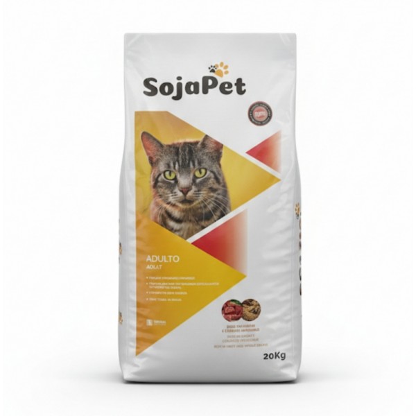 SojaPet Adult Cat Food 20kg – Complete & Balanced Dry Food for All Breeds, Rich in Meat & Whole Grains