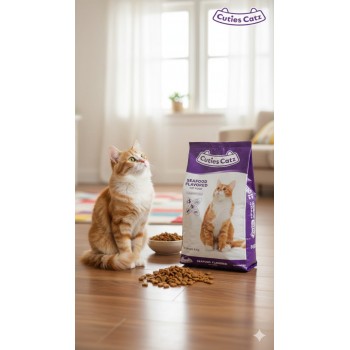 Cuties Catz Seafood Flavored Dry Cat Food – Complete & Balanced Nutrition, Oral Care Support, Healthy Skin & Coat, 8 Kg