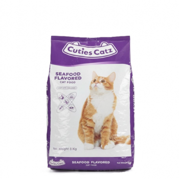 Cuties Catz Seafood Flavored Dry Cat Food – Complete & Balanced Nutrition, Oral Care Support, Healthy Skin & Coat, 8 Kg