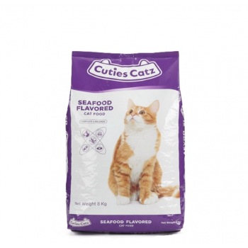 Cuties Catz Seafood Flavored Dry Cat Food – Complete & Balanced Nutrition, Oral Care Support, Healthy Skin & Coat, 8 Kg
