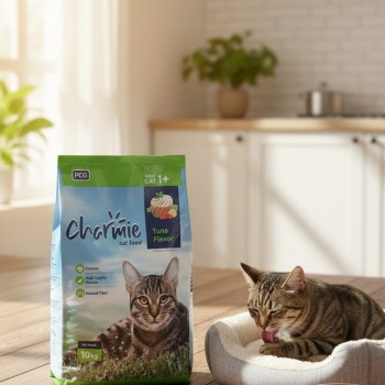 Charmie Tuna Dry Cat Food 10kg for Adult Cats – 26% Protein, Taurine, Omega-6, Digestive Fiber, Crunchy Dental Care Kibble