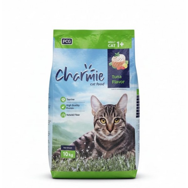 Charmie Tuna Dry Cat Food 10kg for Adult Cats – 26% Protein, Taurine, Omega-6, Digestive Fiber, Crunchy Dental Care Kibble