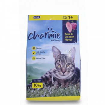 Charmie Adult Cat Food 10kg – Chicken & Tuna Flavor, High Protein, Taurine for Eye & Heart Health, Natural Fiber, Crunchy for Dental Care, 1+ Years