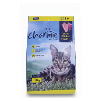 Charmie Adult Cat Food 10kg – Chicken & Tuna Flavor, High Protein, Taurine for Eye & Heart Health, Natural Fiber, Crunchy for Dental Care, 1+ Years