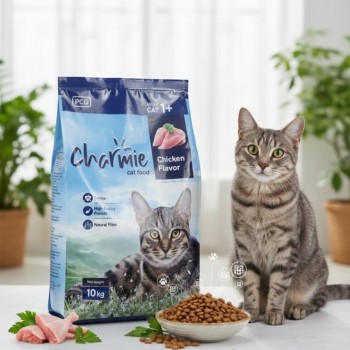 Charmie Adult Cat Food 10kg, Chicken Flavor Dry Food for Cats 1+, High Protein with Taurine, Omega-6 & Natural Fiber