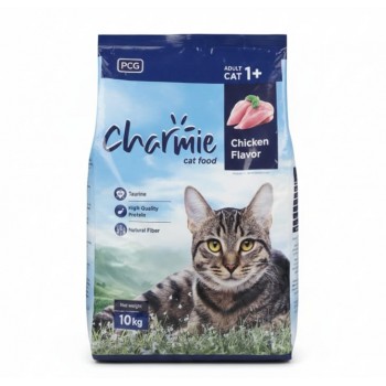 Charmie Adult Cat Food 10kg, Chicken Flavor Dry Food for Cats 1+, High Protein with Taurine, Omega-6 & Natural Fiber