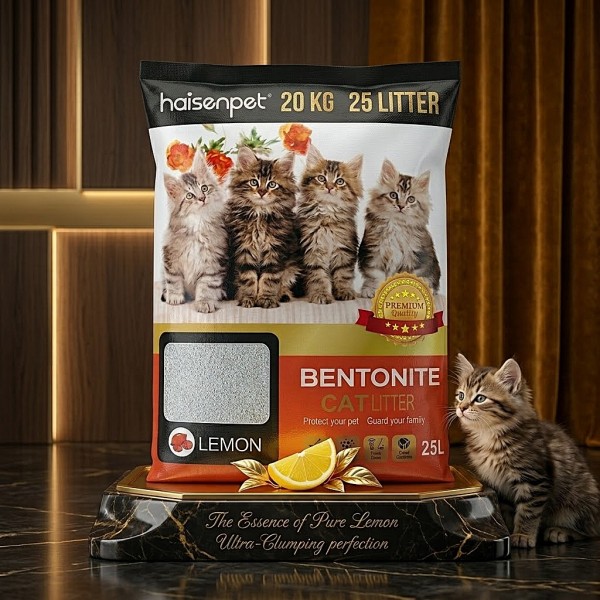 Haisenpet Lemon Scented Bentonite Cat Litter 25L (20KG) – Strong Clumping, High Absorption, Fresh Lemon Fragrance & Odor Control for Cats