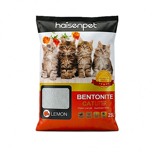 Haisenpet Lemon Scented Bentonite Cat Litter 25L (20KG) – Strong Clumping, High Absorption, Fresh Lemon Fragrance & Odor Control for Cats
