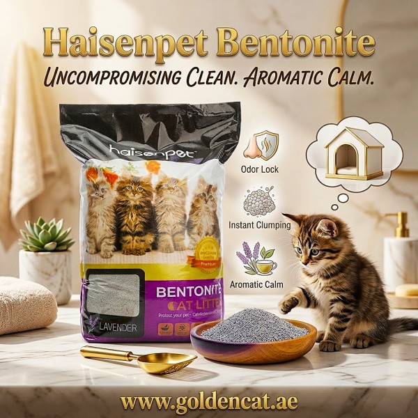 Haisenpet Lavender Scented Bentonite Cat Litter 25L (20KG) – Strong Clumping, High Absorption, Fresh Lavender Fragrance, Odor Control & Easy Scooping for Cats