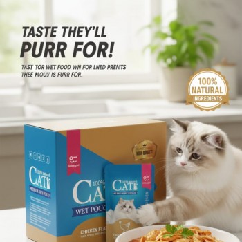 Haisenpet Premium Wet Cat Food Chicken Flavor in Gravy, 100% Natural Ingredients, with Taurine & Omega 3 & 6, 85g x 12 Pouches – Complete & Balanced Nutrition for Cats