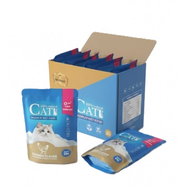 Haisenpet Premium Wet Cat Food Chicken Flavor in Gravy, 100% Natural Ingredients, with Taurine & Omega 3 & 6, 85g x 12 Pouches – Complete & Balanced Nutrition for Cats
