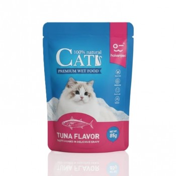 Haisenpet Premium Wet Cat Food, Tuna Flavor in Gravy, 85g Pouch, Grain-Free, 100% Natural, With Omega 3 & 6 and Taurine, For All Cats