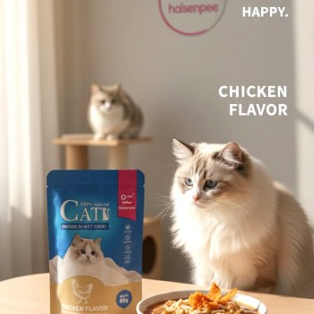 Haisenpet Premium Wet Cat Food C hicken Flavor in Gravy, 100% Natural Ingredients, with Taurine & Omega 3 & 6, 85g