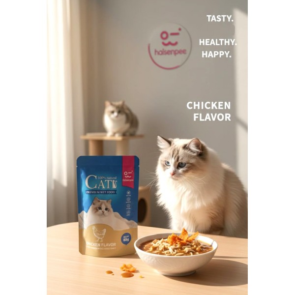 Haisenpet Premium Wet Cat Food C hicken Flavor in Gravy, 100% Natural Ingredients, with Taurine & Omega 3 & 6, 85g