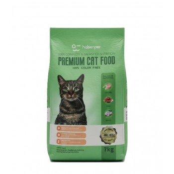 Haisenpet Premium Adult Cat Food – 7kg, 100% Complete & Balanced Nutrition, Chicken, Tuna & Turkey Flavor, High Protein, Vitamins & Minerals, EU Quality Standard, Color-Free, Natural Ingredients